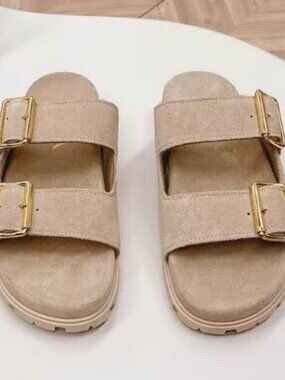 Prada Suede Double Buckle Slides